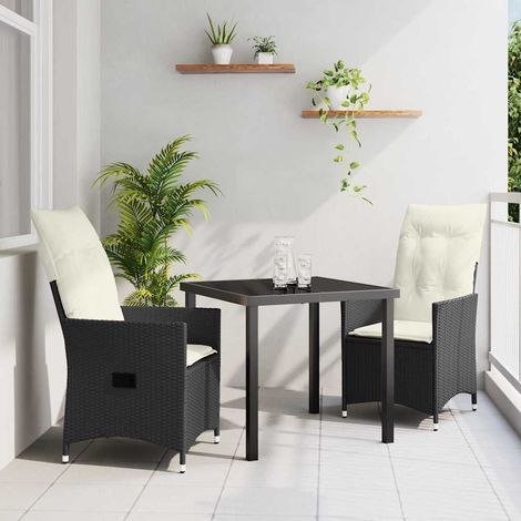 Garten Essgruppe mit Kissen 3 pcs Schwarz Poly-Rattan (1/5)