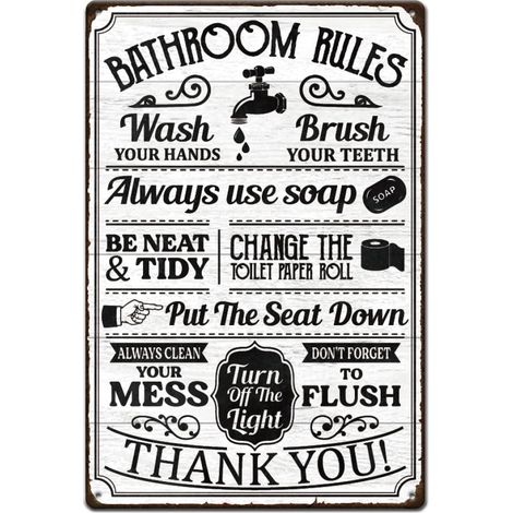 Regole Del Bagno Targhe In Metallo Targhe Con Citazioni Per Bagno Vintage Targa Divertente Per WC Da Parete Targa In Metallo Per Bagno Decorazione Da Parete Lavandino Del Bagno (1/5)