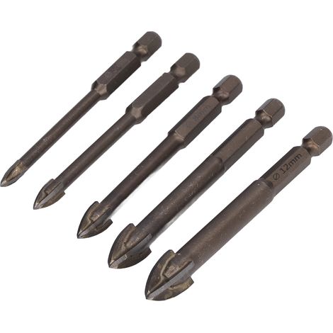 5-teiliges Set Kreuzsechskantbohrer aus Hartmetall für Glas und Beton, 1/4-Zoll-Sechskantschaft (1/5)