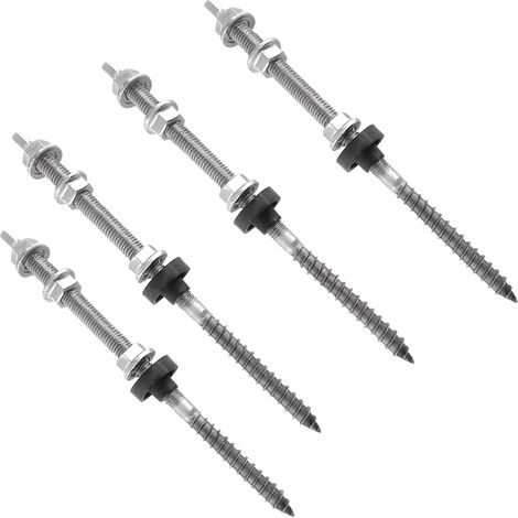 Jeu de 4 boulons d'ancrage à double filetage (boulons de suspension) pour structures de panneaux solaires, acier inoxydable, M10 x 300 mm (1/5)