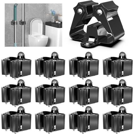 Soporte de pared para escobas - Organizador de herramientas - Organización del hogar - Ruedas ajustables - 12 piezas - Negro (1/5)