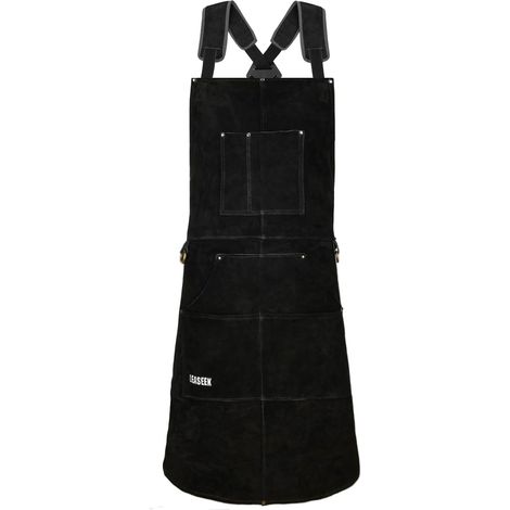1 - Tablier de soudure - Cuir de vachette - Résistant à la chaleur avec 6 poches - Bretelles réglables pour soudage et bricolage - Noir - Taille M à XXXL (1/5)