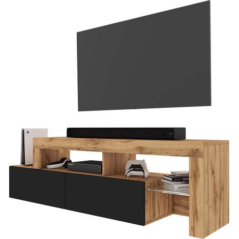 Selsey ASTEN - TV-Möbel TV-Element im asymmetrischen Design - 172 cm breit - Wotan Eiche / Schwarz mit LED (1/5)