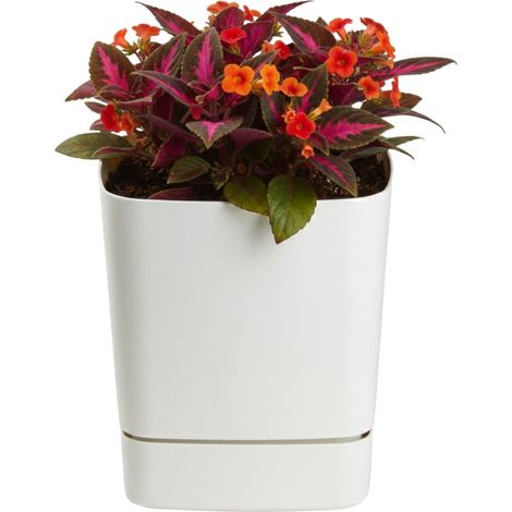 Vaso da fiori CUBI color crema riciclato con sottovaso 19x19 cm