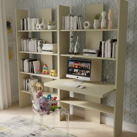 Libreria con scrivania integrata - Ideale per studio, cameretta o soggiorno - Ecru cappuccino