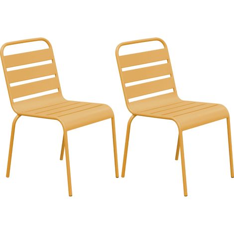 Lot de 2 chaises de jardin en métal moutarde - BACA