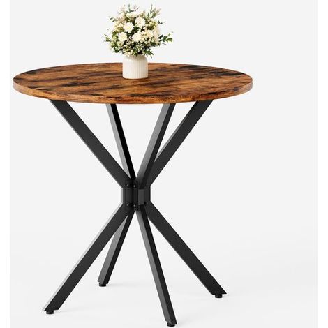 Mesa de comedor redonda, Estilo industrial, Patas en forma de X, Tablero de partículas, 80x80x75cm, salas de estar y oficinas en casa, Marrón (1/5)