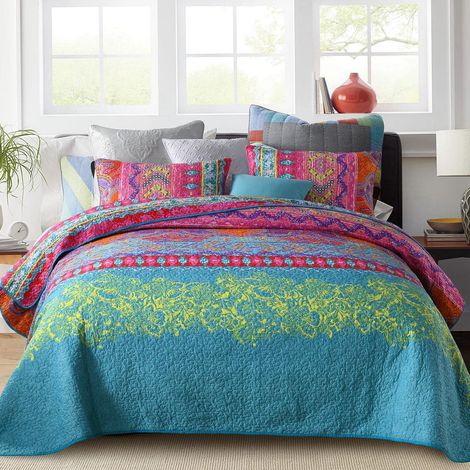 Couvre Lits pour 2 Personnes Style Bohème Dessus de Lit 2 Personnes Quilted Microfibre Bedspread (Boho3-220 x 240 cm) (1/5)