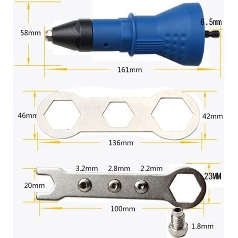 Pistolet rivets sans fil Kit d\'outil de perceuse lectrique rivets Riveteuse Adaptateur Insert crou Outil de puissance main Accessoires Noir (Bleu) (1/3)