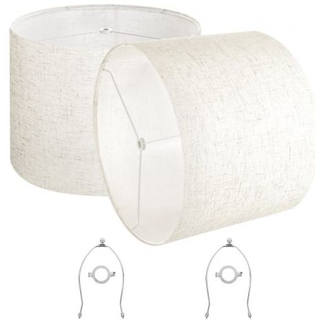 Lampenschirm Trommel 40 x 40 x 30 cm (oben x unter x hoch), 2 Stk. Ersatzschirme aus Leinen + PVC, Lampenschirm mit Harfe für Tischlampen Stehlampen Pendelleuchten (helles Leinen) (1/5)