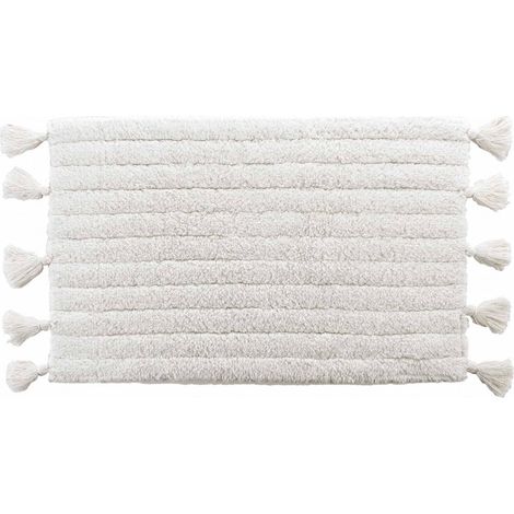 Tapis de bain uni et à pompons Blanc 50x80 cm (1/5)
