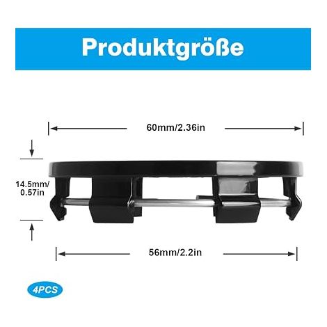 Universal 60 mm ABS Hub Caps for Rims, Wheel Hubs, Universal Car Accessories, Black (1/4)