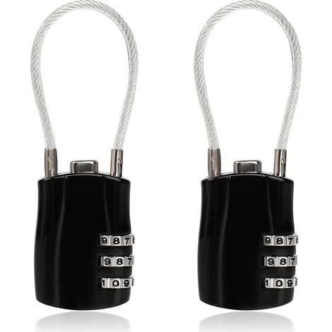 2 cadenas à combinaison à 3 chiffres, cadenas à câble ex.