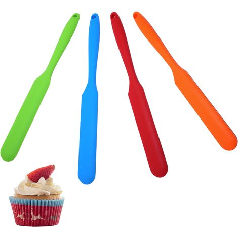 Ensemble de 4 pièces comprenant un racloir à beurre pour gâteaux, un racloir à pâte en silicone, un racloir pour mélanger la pâte et des ustensiles de cuisson antiadhésifs. (1/5)