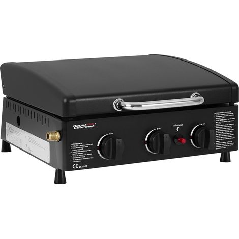 Barbecue à Gaz avec 3 brûleurs de 2,5 KW, Plancha à Gaz Exterieur avec Plaque de Cuisson Émaillée, Plancha Camping Gaz BBQ Gaz Portable avec Pieds Réglables pour Terrasse et Jardin (1/5)