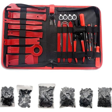 Attrezzi per lo smontaggio auto, set da 38 pezzi, rimozione rivestimenti interni, 38 pezzi, rosso con clip (1/2)