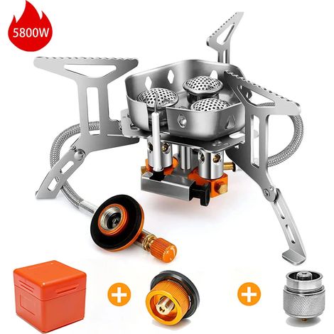 Réchaud à gaz de camping puissant, résistant au vent, brûleur touristique portable, réchaud de camping, équipement de chauffage pour pique-nique et randonnée en plein air, réchauds de cuisine portable (1/5)