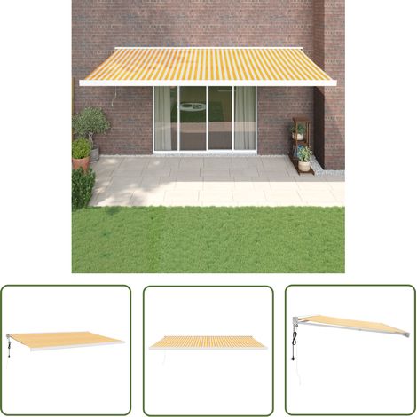 The Living Store Markise Einziehbar Gelb und Weiß 5x3 m Stoff und Aluminium - Gelenkarm Markise - Außenmarkise - Sonnenschutz - Markise Elektrisch - Markise Balkon (1/5)