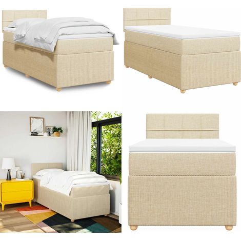 Giroletto a Molle con Materasso Crema 90x200 cm inTessuto - Materasso a molle insacchettate - Letto a molle