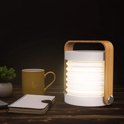 Lampe lanterne portable pliable à commande tactile avec poignée en bois, lampe lanterne LED rechargeable par USB et à intensité variable, veilleuse de bureau (1/5)