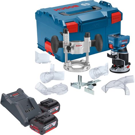 Fresatrice per bordi a batteria Bosch GKF 18V-8 Professional 18 V 8,0 mm Brushless + 2x batteria 4,0 Ah + caricabatteria + unità di immersione + L-Boxx