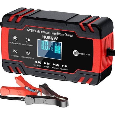 Chargeur Batterie Voitures 12V/24V 8A Intelligent Moto Fonction Réparation Écran LCD 4-150 AH (1/5)