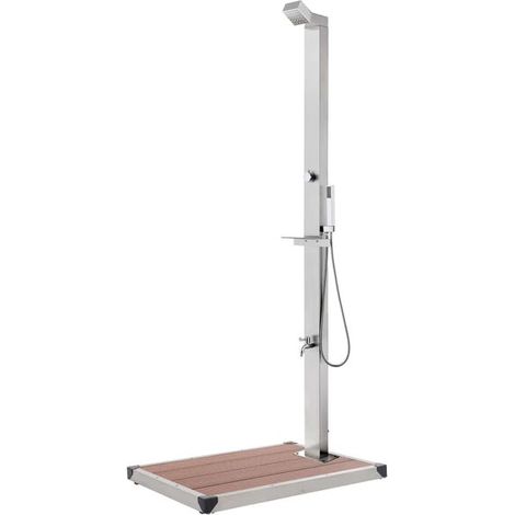 Cabine de douche de jardin, base marron, 225 cm, acier inoxydable (1/5)