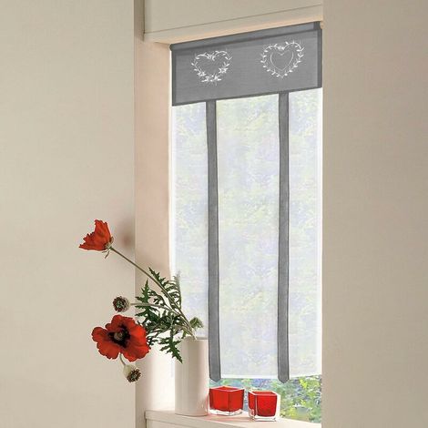 Store Romain En Gauze Gris 45x90cm Avec Broderie Pour Chambre Salle De Bain Cuisine Bureau (1/5)