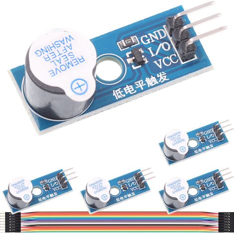 5-teiliges aktives Summermodul, Summer mit geringer Auslöseschwelle, 3,3–5-V-Summer-Alarm-Player, Soundmodul für Arduino mit Befestigungslöchern, Dupont-Kabel (1/5)