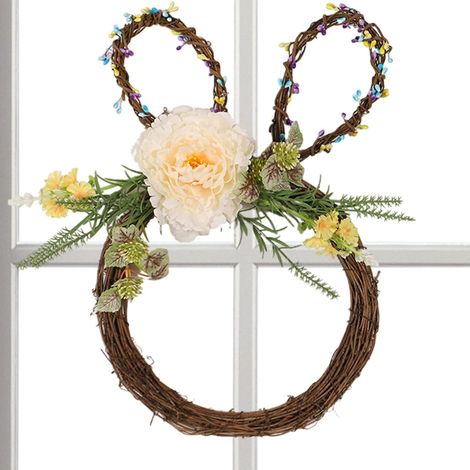 Couronnes Florales artificielles, Couronne Suspendue de Lapin de Pâques Ornements de lapin de pâques amusants, décoration intérieure pour cheminée, (1/5)