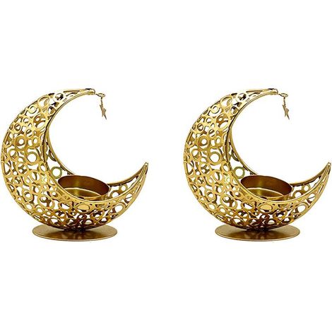 2x B-Kerzenständer Ramadan Metall-Kronleuchter Eid Mubarak Luxuriöse Dekorationsbeleuchtung Hochzeit Muslimische Party Eid Al Adha Geschenk (1/4)
