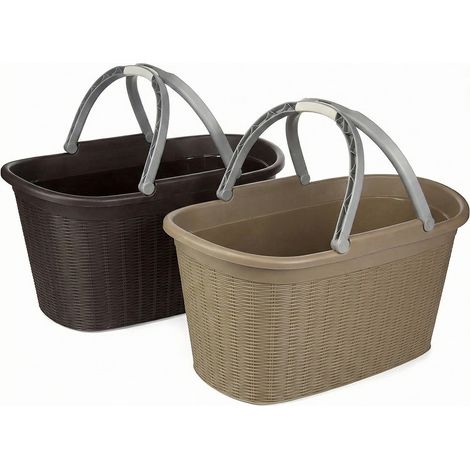 Set 2 Ceste Porta Biancheria 35 Litri Moka e Tortora Impugnatura Soft Touch 58x38x29.5 cmBucato 35L  in Polipropilene con Manici Ergonomici richiudibili per Lavanderia Salvaspazio Ideali per Dividere 