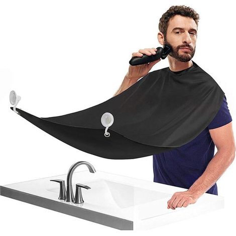 Grembiule da barba da uomo con ventosa, grembiule da rasatura impermeabile, tagliabarba, materiale antigraffio, per rasatura e rifinitura a casa, nero (1/5)
