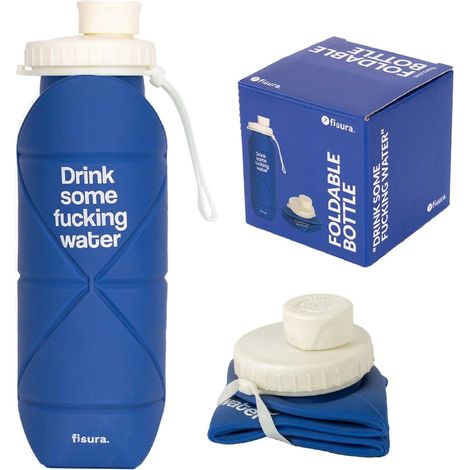Fisura Borraccia pieghevole in silicone “Drink some fucking water”, 22,5xD7 cm