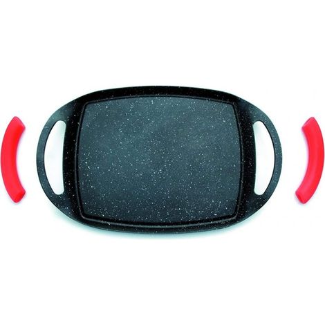 Padella Grill 36x23 cm - Piastra Antiaderente - Piastra da Cottura - Effetto pietra con manici in silicone - Induzione, nera (1/4)