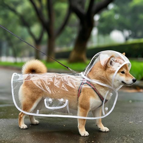 Imperméable pour Chien White Trim, 1pc, Veste de Pluie à Capuche Transparente Dog Raincoat Chiens Concerner , Coupe Vent et la Impermeable (1/5)