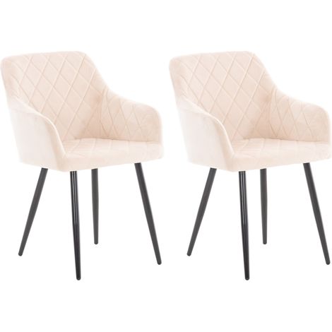 Lot de 2 chaises de salle à manger design retro coutures décoratives en losanges assise en tissu crème 100001559 (1/5)