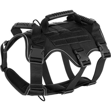 Arnés para perros, de nailon reflectante y transpirable, para perros medianos y grandes, ajustable y táctico con 3 asas cómodas (XL)