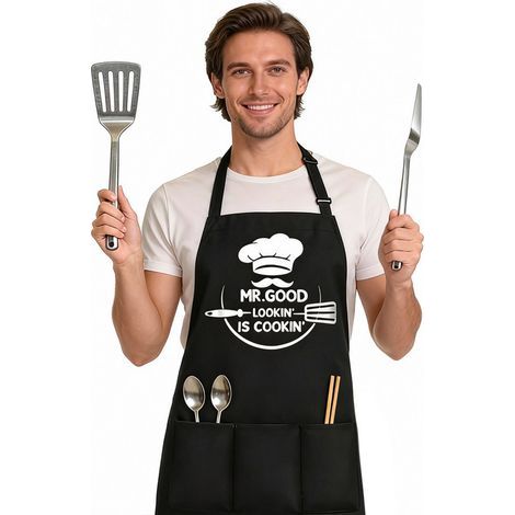 Tablier de cuisine professionnel unisexe 67 x 77 cm résistant aux taches pour restaurant, barbecue, peinture et pâtisserie (1/5)