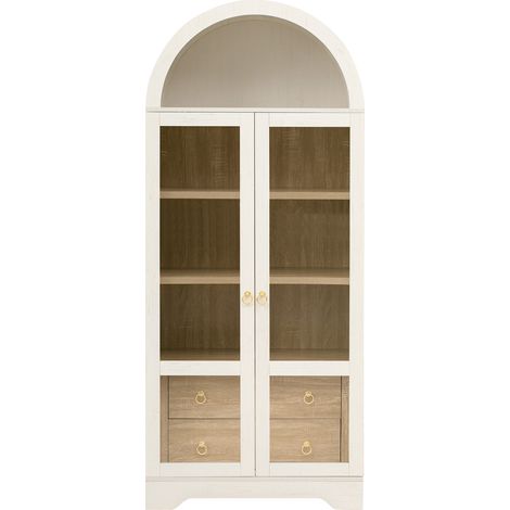 Aparador alto blanco con puertas de vidrio, cajones y estantes ajustables, 76,2 x 40,1 x 180 cm (1/5)