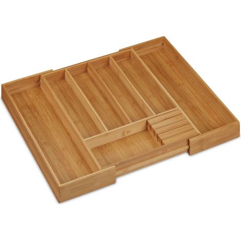Range-couverts extensible 5 compartiments ajustables cuisine pratique moderne 44,5 x 55 x 5 cm en bambou naturel (1/5)