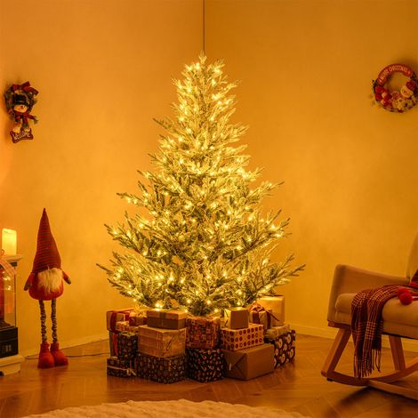 Arbre de Noël Artificiel Pré-Éclairé de 180 cm Sapin de Noël Articulé avec Flocage Neigeux 762 Branches 340 LED Blanc Chaud 13 Modes (1/3)