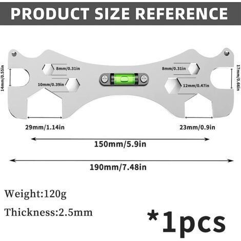 (8 30 mm) Multifunktionaler Duschschlüssel, Werkzeug für Badinstallation und -wartung, für 8 30 mm Sechskantschrauben (1/4)