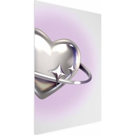 Poster – Kosmisches Herz – ein silbernes Herz mit einem Ring auf violettem Hintergrund (1/4)