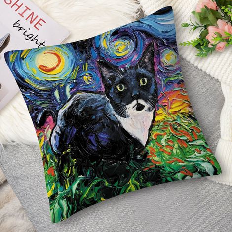 Housse de coussin chat géométrique (1/5)