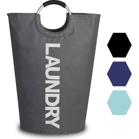 Panier à Linge 82 L - Poignées Durables 38x72cm - Sac à Linge Pliable en Tissu Imperméable et Portable - Panier de Rangement pour Dortoir, Salle de Bain, Université - Gris Foncé (1/5)