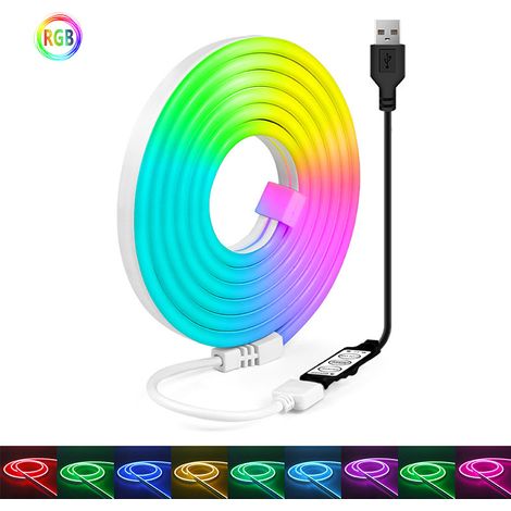 Bande lumineuse LED, néon RGB flexible en silicone USB avec contrôleur à 3 boutons pour chambre, fête à la maison (3 m) (1/4)