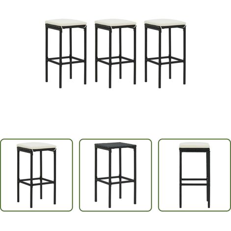 Tabouret de comptoir - Tabourets de bar avec coussins lot de 3 noir résine tressée (1/5)
