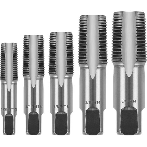 Taraud tube 5 pièces 1/8" 4" 3/8" NPT HSS, pour usage manuel (1/5)