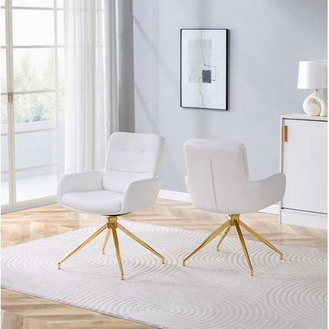 Set di 2 sedie da pranzo 85 cm bianco/oro con rotazione a 360° e rivestimento in PU (1/5)